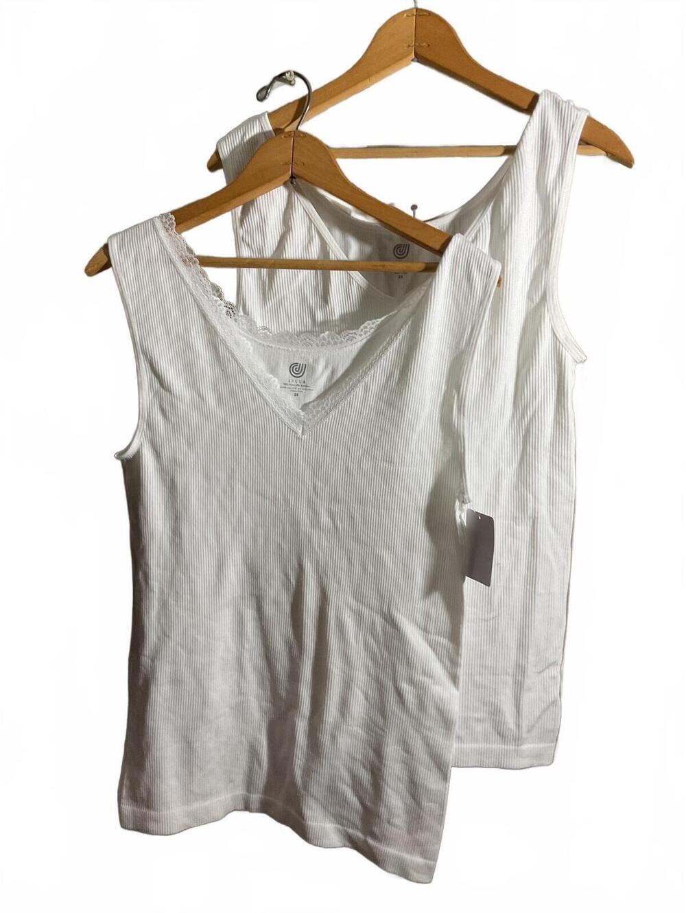 JILLA 2-Pack Seamless White Sleeveless Tanks 2X Lace Trim